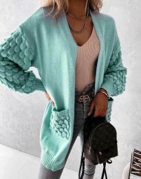 Модерна дълга свободна плетена жилетка в цвят мента - код 0785