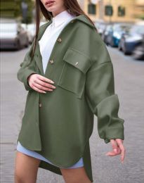 Дамско свободно палто с копчета в масленозелено - код 4070