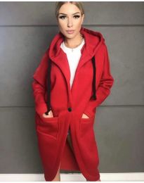 Стилно спортно-елегантно дамско палто с качулка в червено - код 0855